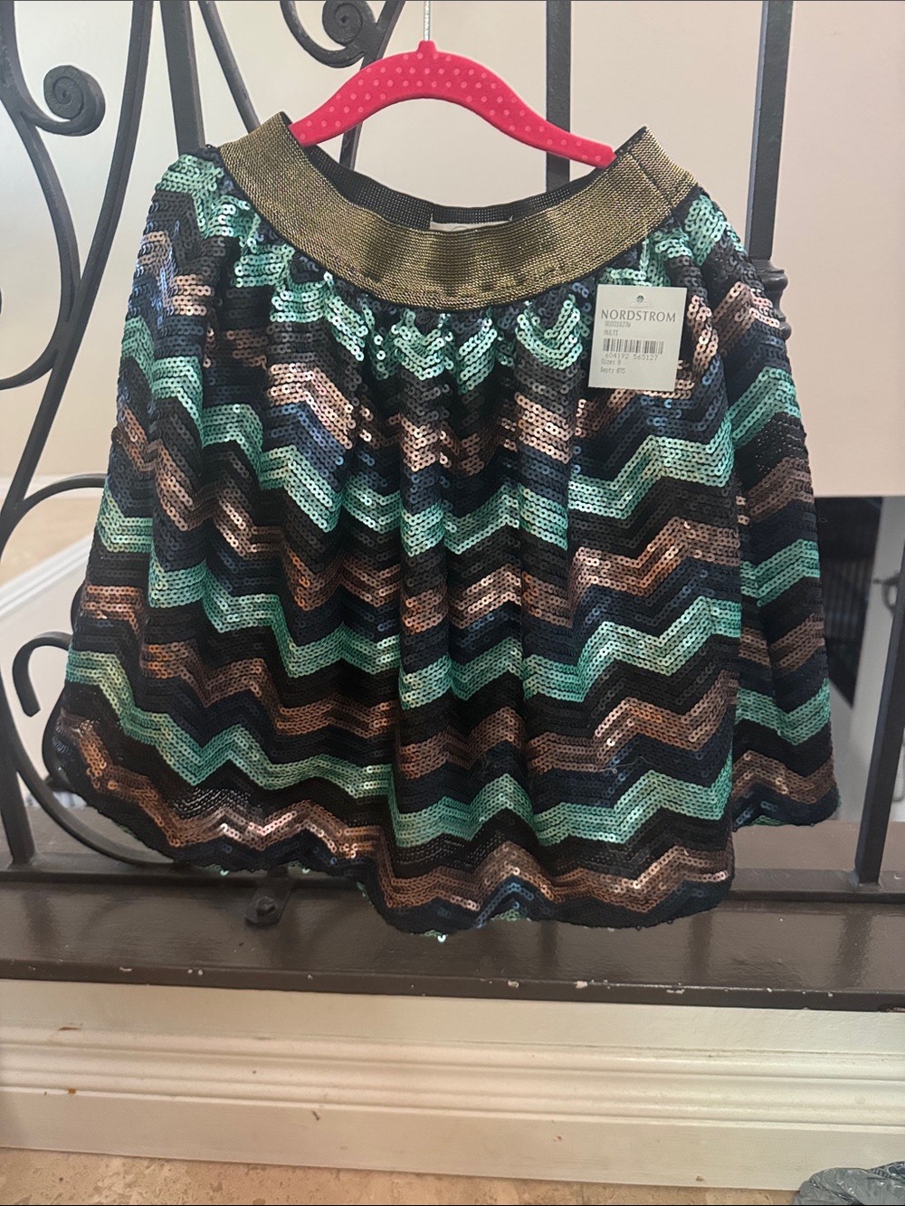 Peek Sequin Chevron Skater Skirt - Black, Teal & Bronze